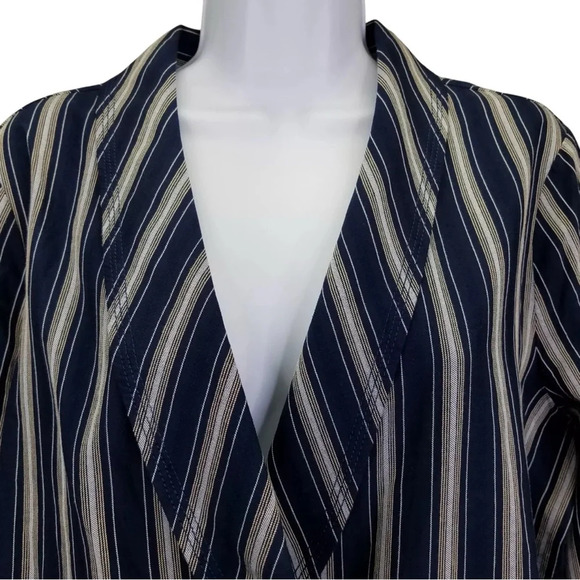 J. Crew Cotton Blend Blouse / Jacket Wrap Around Navy Blue Stripes SZ L - Picture 5 of 9